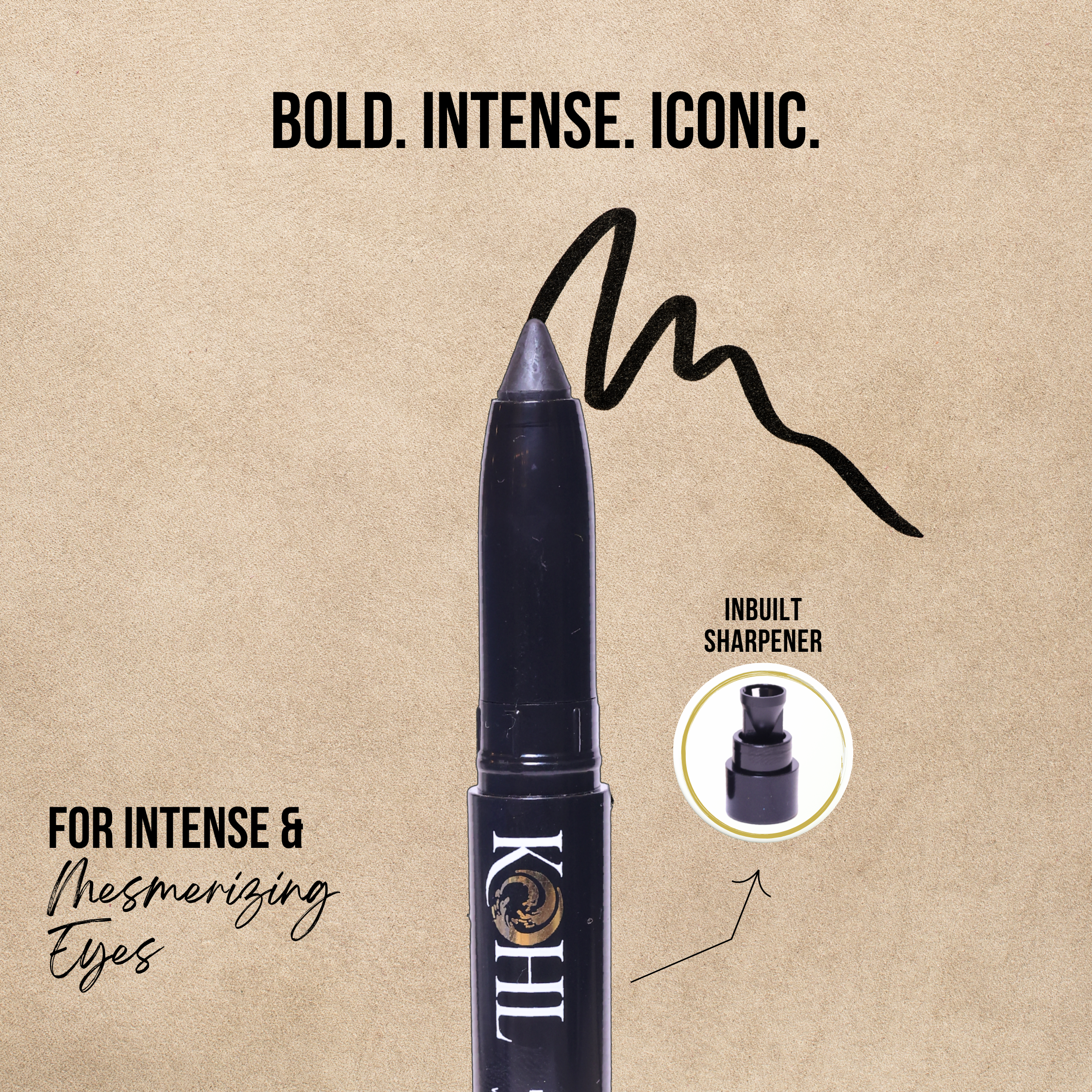 Oceglow Intense Black Kajal Pencil – 24H Long Stay, With Sharpener & Natural Oils