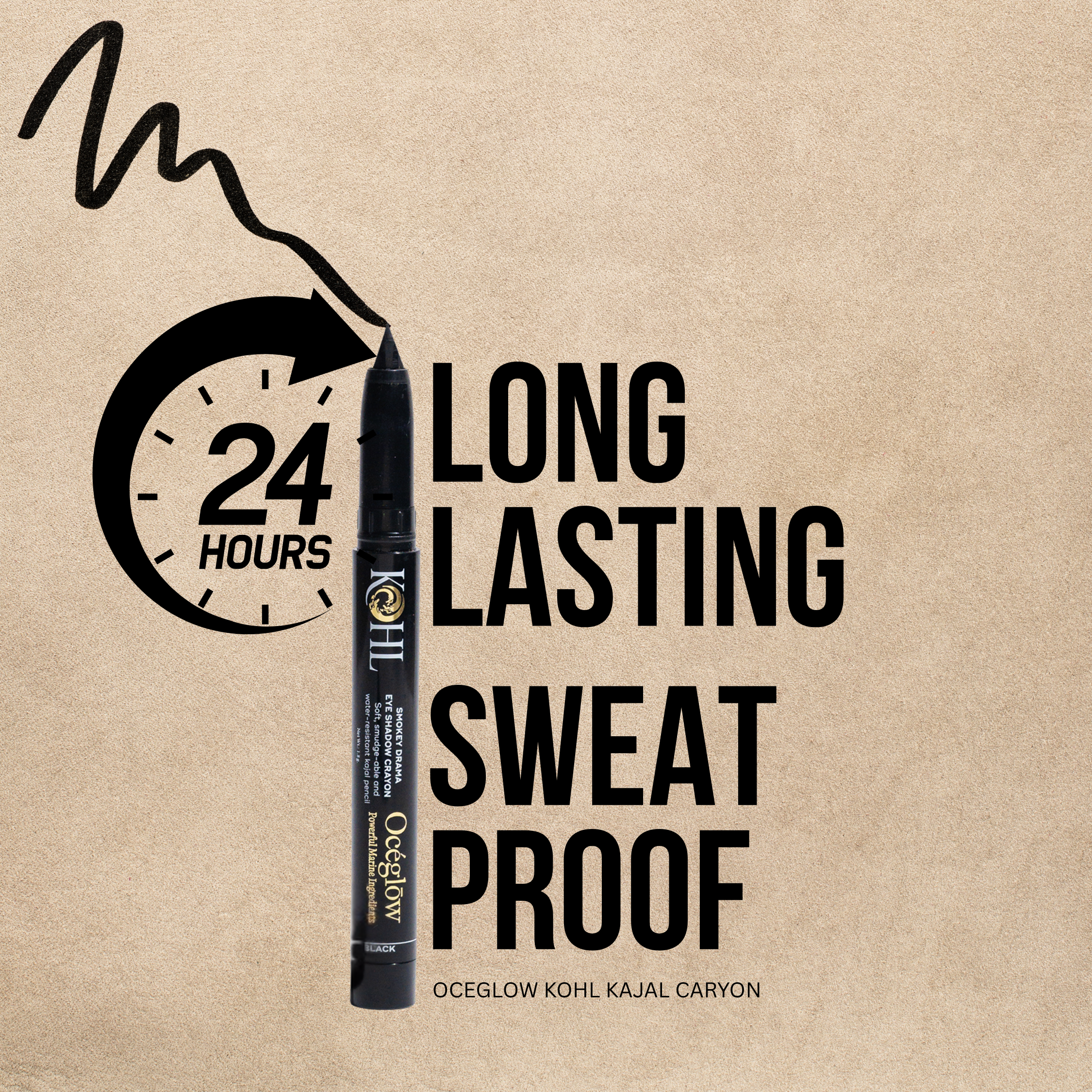 Oceglow Intense Black Kajal Pencil – 24H Long Stay, With Sharpener & Natural Oils