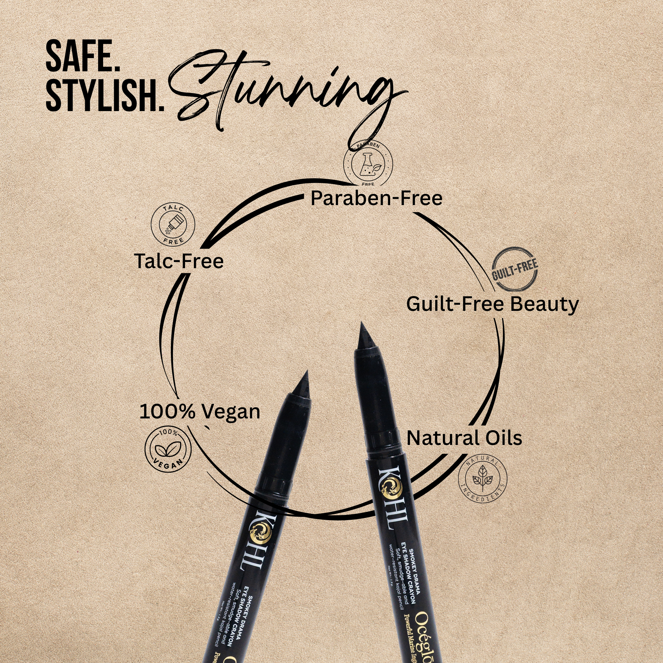 Oceglow Intense Black Kajal Pencil – 24H Long Stay, With Sharpener & Natural Oils