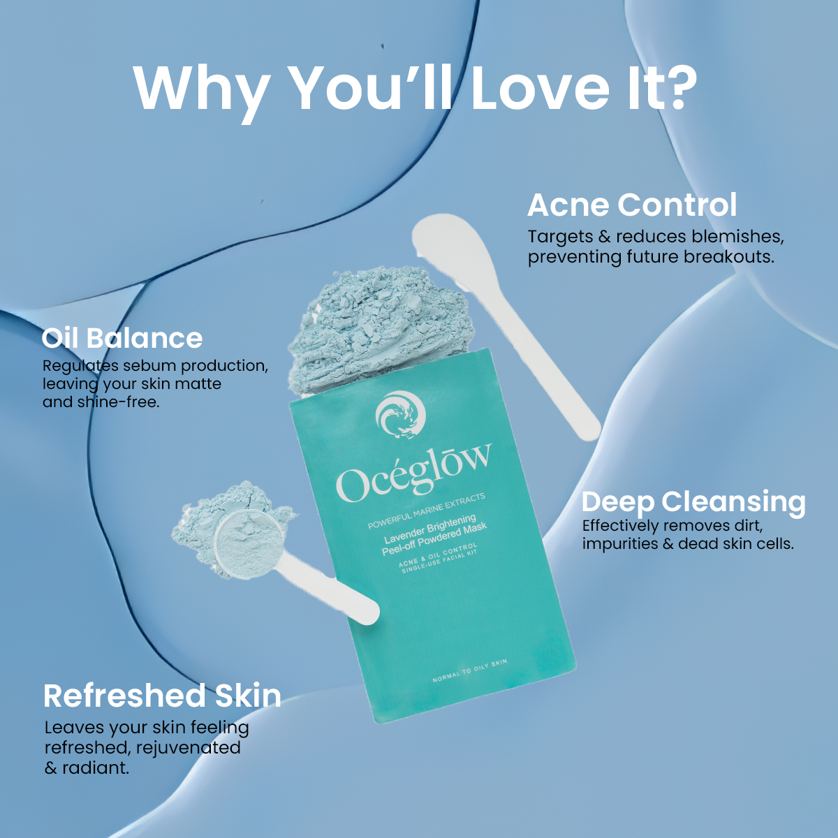 Oceglow Lavender Brightening Peel-Off Mask – 7 Sachets | Fights Acne, Controls Oil, Deep Cleanses