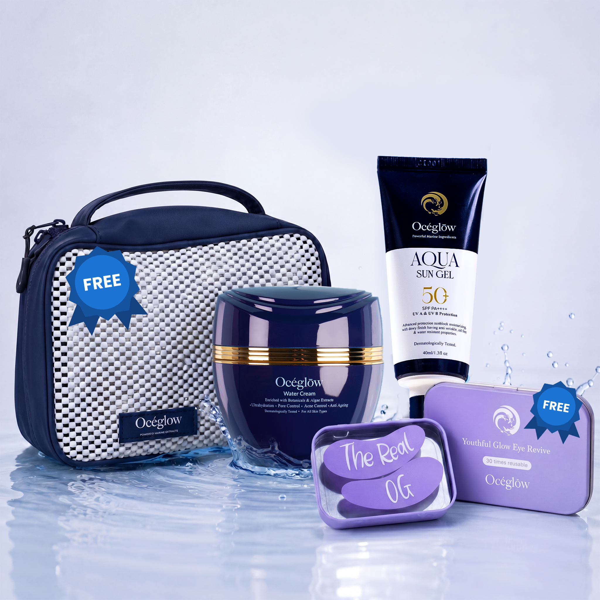 HydraGlow(Water Cream + Aqua Sun Gel) Free Bag + Under Eye patch
