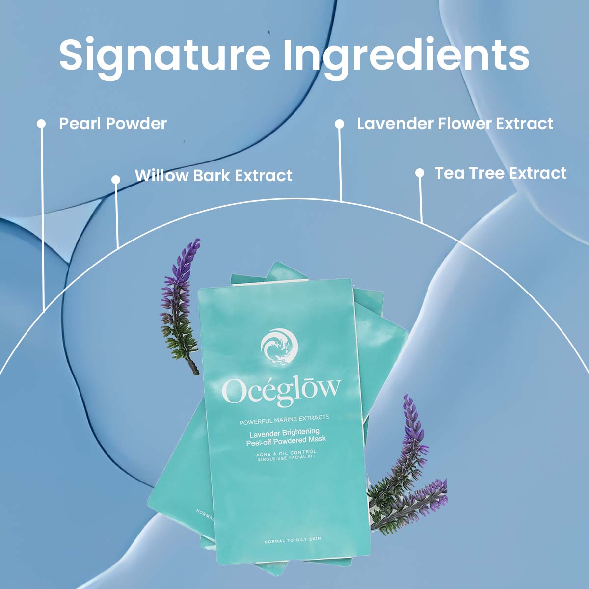 Oceglow Lavender Brightening Peel-Off Mask – 7 Sachets | Fights Acne, Controls Oil, Deep Cleanses