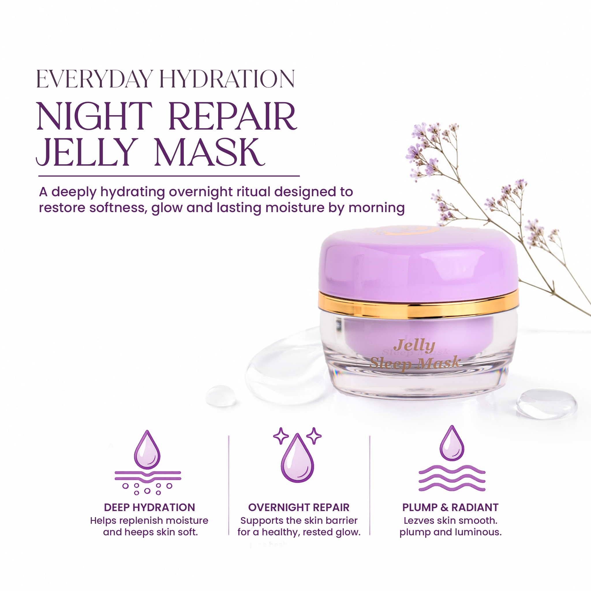 Nighttime skincare( Cleansing Balm + Sleeping Jelly Mask + Under Eye Patch) Free Body Highlighter + Bag